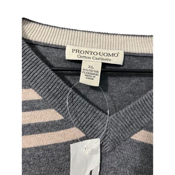 Pronto Uomo Cotton Cashmere Gray Beige Long Sleeve V-Neck Sweater Mens XL - Picture 3 of 6